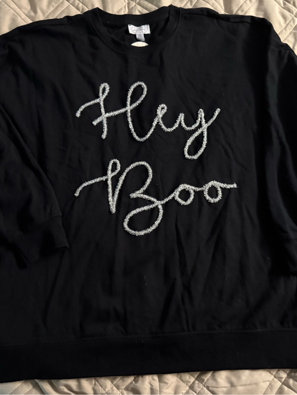 Mud Pie Black Crewneck Sweatshirt with Silver Tinsel Script